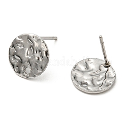 Non-Tarnish 201 Stainless Steel Textured Flat Round Stud Earring Findings&nbsp;EJEW-H096-03P