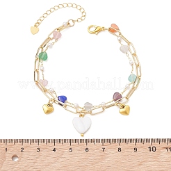 Brass Paperclip Chain & Cat Eye Heart & Plastic Pearl Beaded Chain Double Layers Bracelets for Women&nbsp;BJEW-JB13567