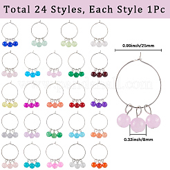 24Pcs 24 Colors Round Glass Wine Glass Charms&nbsp;AJEW-SC00052