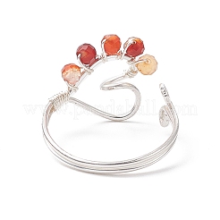 Natural Mixed Gemstone Beaded Heart Open Cuff Ring&nbsp;RJEW-JR00567