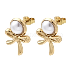 201 Stainless Steel ABS Plastic Pearl Stud Earrings&nbsp;EJEW-Z151-13G-04