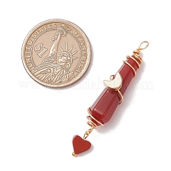 6Pcs 6 Styles Natural Carnelian & Green Aventurine & Rose Quartz & Quartz Crystal & Lapis Lazuli & Amethyst Copper Wire Wrapped Faceted Bullet Heart Pendants&nbsp;PALLOY-JF03482-03