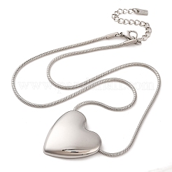 Non-Tarnish 304 Stainless Steel Heart Pendant Round Snake Chain Necklaces for Women&nbsp;X-NJEW-G142-04P