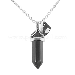 2Pcs 2 Style Natural Black Obsidian & White Jade Bullet Pendant Necklaces Set&nbsp;NJEW-TA00095-02