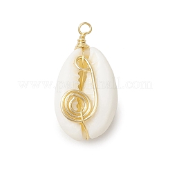 2Pcs 2 Colors Natuarl Cowrie Shell Vortex Copper wire Warpped Pendants&nbsp;PALLOY-JF03319
