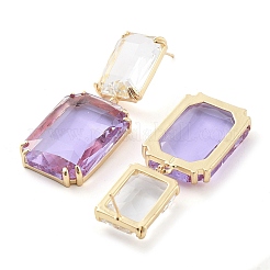 Glass Rectangle Dangle Stud Earrings&nbsp;EJEW-Q800-15E-KCG