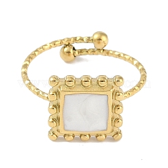 Ion Plating(IP) 304 Stainless Steel Enamel Square Cuff Finger Rings&nbsp;RJEW-L107-064G-01