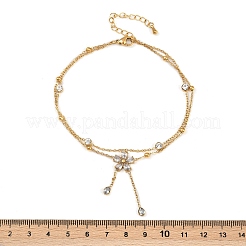 304 Stainless Steel Pave Clear Cubic Zirconia & Crystal Rhinestone Double Layer Flower Charm Anklets for Women&nbsp;AJEW-G069-02G
