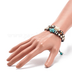 2Pcs 2 Color Synthetic Turquoise(Dyed) Tortoise & Magnesite & Ocean White Jade(Dyed) Braided Bead Bracelets Set&nbsp;BJEW-JB08380