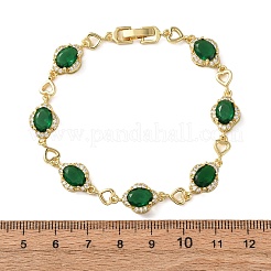 Heart & Oval Brass Micro Pave Cubic Zirconia Link Chain Bracelets for Women&nbsp;BJEW-A163-03G-04