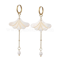 Freshwater Shell & Brass & 304 Stainless Steel Hoop Dangle Earrings&nbsp;EJEW-JE07258