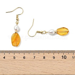 Nuggets Natural Amber & Natural Cultured Freshwater Pearl Dangle Earrings for Women&nbsp;EJEW-JE07014