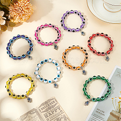 6Pcs 6 Colors Evil Eye Resin Beaded Stretch Bracelets Set with Hamsa Hand Charms&nbsp;BJEW-AN0001-66