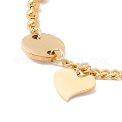 PVD Vacuum Plating Flat Round and Heart Charm Bracelet with 304 Stainless Steel Chains for Women&nbsp;STAS-P304-11G