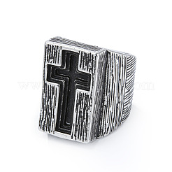 304 Stainless Steel Cross Finger Rings&nbsp;RJEW-Z114-01AS