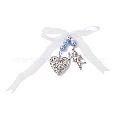 2Pcs 2 Styles Heart & Flat Round Alloy Rhinestone Wedding Bouquet Photo Locket Pendant Decorations&nbsp;PALLOY-JF04292
