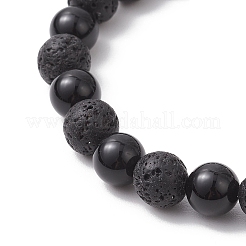 Natural Lava Rock & Black Onyx Round Beads Stretch Bracelets&nbsp;BJEW-TA00681