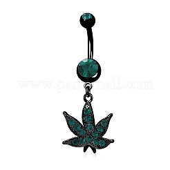 Maple Leaf 316L Surgical Stainless Steel Pave Teal Cubic Zirconia Curved Barbell Dangle Belly Rings&nbsp;FS-WG72B10-01