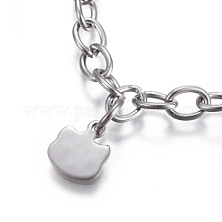 Tarnish Resistant 304 Stainless Steel Kitten Charm Bracelets&nbsp;BJEW-I278-01P