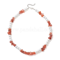 Natural South Red Agate Chip & Glass Pearl Round Beaded Necklaces for Women&nbsp;NJEW-JN05609