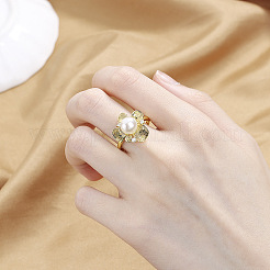 Adjustable Brass Micro Pave Cubic Zirconia with Imitation Pearl Finger Rings for Women&nbsp;WGEE515-02