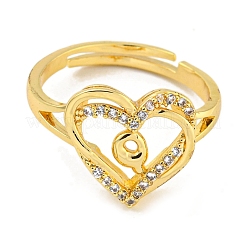Heart with Letter Rack Plating Brass Micro Pave Clear Cubic Zirconia Adjustable Rings for Women&nbsp;RJEW-I105-01G-Q