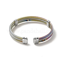 304 Stainless Steel Triple Layer Twist Rope Open Cuff Bangle for Women&nbsp;BJEW-P283-09M