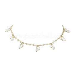 Brass Handmade Cable Link Chain Glass Pearl Tassel Necklaces for Women&nbsp;NJEW-JN05292