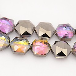 Hexagon Electroplate Half Black Plated Glass Beads Strands&nbsp;EGLA-P015-H01