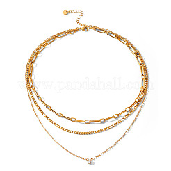 304 Stainless Steel 3 Layer Chain Necklaces for Women&nbsp;WG92CC9-01