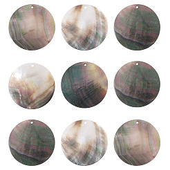 10Pcs Flat Round Natural Black Lip Shell Pendants&nbsp;SSHEL-TA0001-20