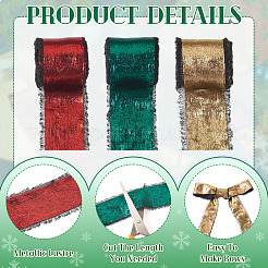 Christmas Theme 3 Rolls 3 Colors Polyester Frayed Ribbon&nbsp;DIY-TA0011-47B