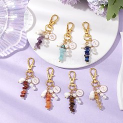 Natural & Synthetic Gemstone Chip & Flat Round with Number 0~9 Alloy Enamel Pendant Decorations&nbsp;HJEW-JM02358