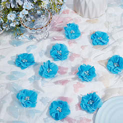 30Pcs Polyester & Plastic Imitation Pearl & Rhinestone Flower Ornament Accessories&nbsp;DIY-SP0006-06B