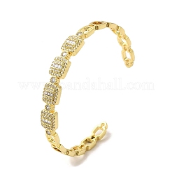 Clear Cubic Zirconia Rectangle Open Cuff Bangle&nbsp;BJEW-A136-04G