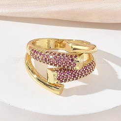 Brass Micro Pave Cubic Zirconia Cuff Open Rings for Women&nbsp;RJEW-L343-12G-02