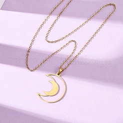 304 Stainless Steel Double Hollow Moon Pendant Cable Chain Necklaces for Men Women&nbsp;NJEW-K308-01E-G