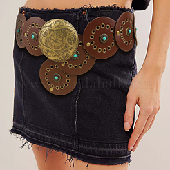 Vintage Alloy & Synthetic Turquoise & PU Leather Disc Coin Waist Belts for Men&nbsp;AJEW-WH0816-102AB