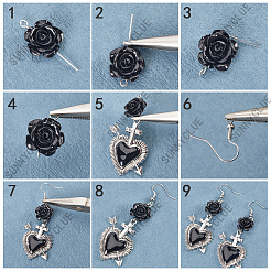 DIY Gothic Heart Brass & Alloy Enamel Dangle Earring Making Kits&nbsp;DIY-SC0026-61