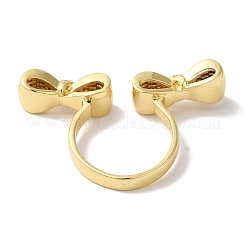 Bowknot Brass Micro Pave Clear Cubic Zirconia Open Cuff Rings for Women&nbsp;RJEW-C098-15G
