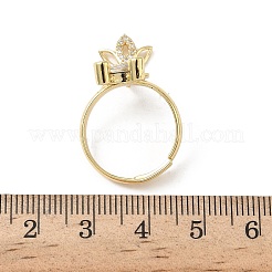 Brass Micro Pave Cubic Zirconia Adjustable Finger Rings for Women&nbsp;RJEW-K307-01G-22