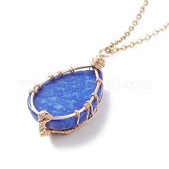 Natural Gemstone Teardrop with Tree Pendant Necklaces&nbsp;NJEW-JN03869