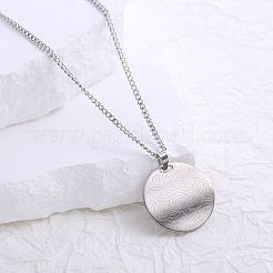 304 Stainless Steel Floral Pattern Coin Pendant Necklaces for Women&nbsp;MO7073
