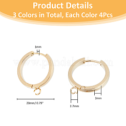 12Pcs 3 Colors 201 Stainless Steel Huggie Hoop Earrings Findings&nbsp;FIND-DC0005-89