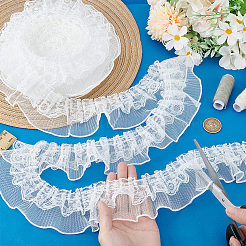 Double Layer Polyester Organza Pleated Lace Trim Ribbons&nbsp;SRIB-WH0011-292A