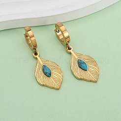 304 Stainless Steel Feather Hoop Earrings&nbsp;EJEW-F393-16G