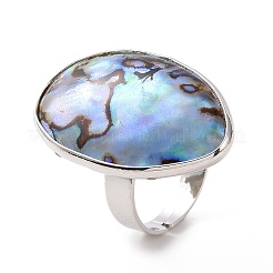 Platinum Plated Brass Abalone Shell/Paua ShellFinger Rings&nbsp;RJEW-E023-02