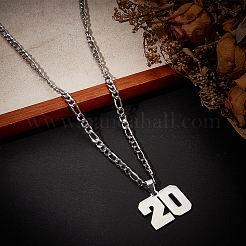 1Pc 304 Stainless Steel Figaro Chain Number Pendant Necklaces&nbsp;NJEW-BBC0001-28A-P