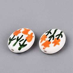 Hand Painted Tulip Flower Oval Porcelain Beads&nbsp;PORC-N012-11D