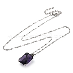 Rectangle Brass Pave Cubic Zirconia Pendant Necklaces for Women&nbsp;NJEW-G156-01P-08